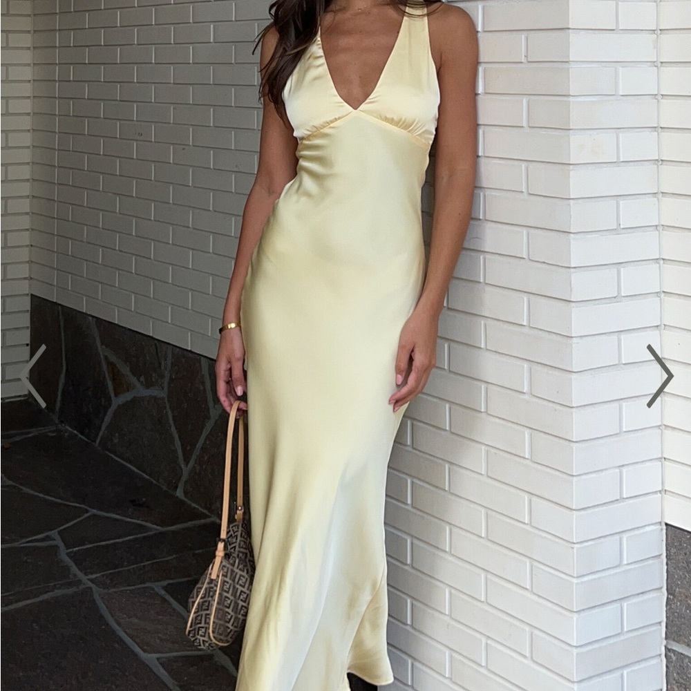 NWT Showpo Khalani Satin Midi Dress, yellow